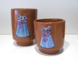 Elizabeth Burritt. Sister Cups. 2015. Earthenware, china paint; Wheel thrown, hand-painted. $70.