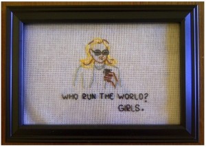 An artist took lyrics from a Beyoncé song and added an image of Hillary Clinton texting. Source.